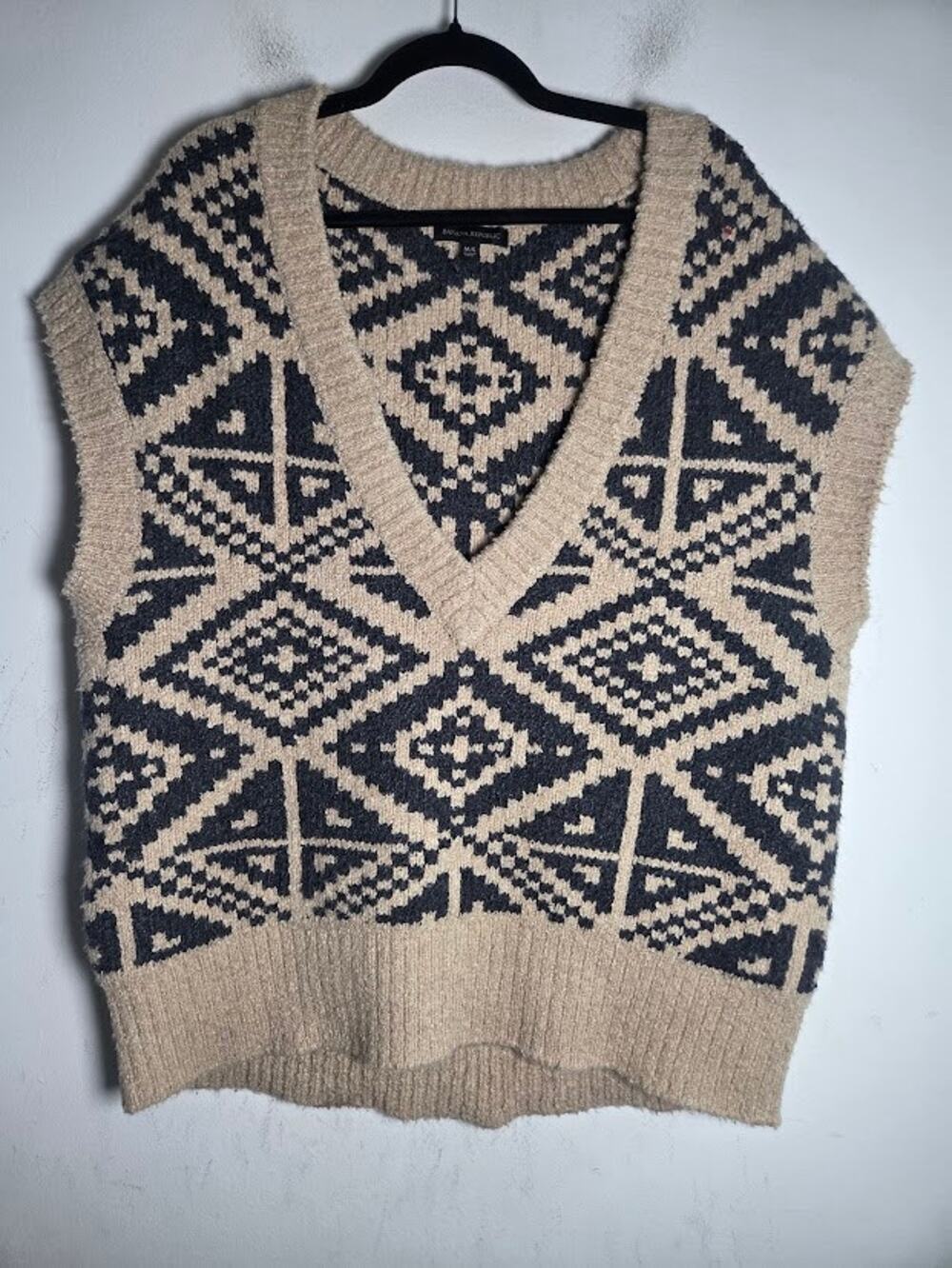 Banana Republic Cream Brown Heritage Cotton/Wool Knit Sweater Vest size M/Large